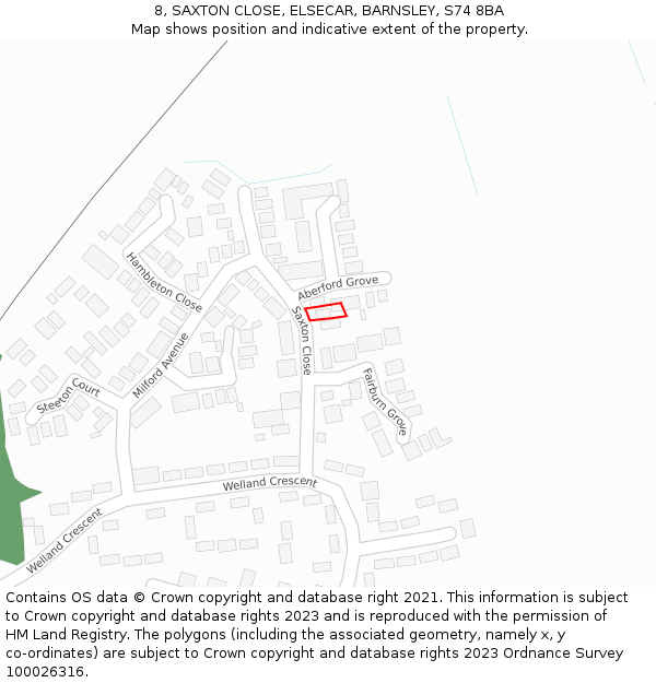 8, SAXTON CLOSE, ELSECAR, BARNSLEY, S74 8BA: Location map and indicative extent of plot