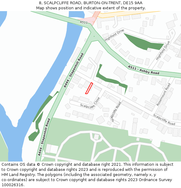 8, SCALPCLIFFE ROAD, BURTON-ON-TRENT, DE15 9AA: Location map and indicative extent of plot