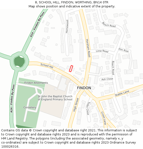 8, SCHOOL HILL, FINDON, WORTHING, BN14 0TR: Location map and indicative extent of plot