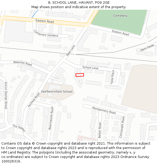 8, SCHOOL LANE, HAVANT, PO9 2GE: Location map and indicative extent of plot