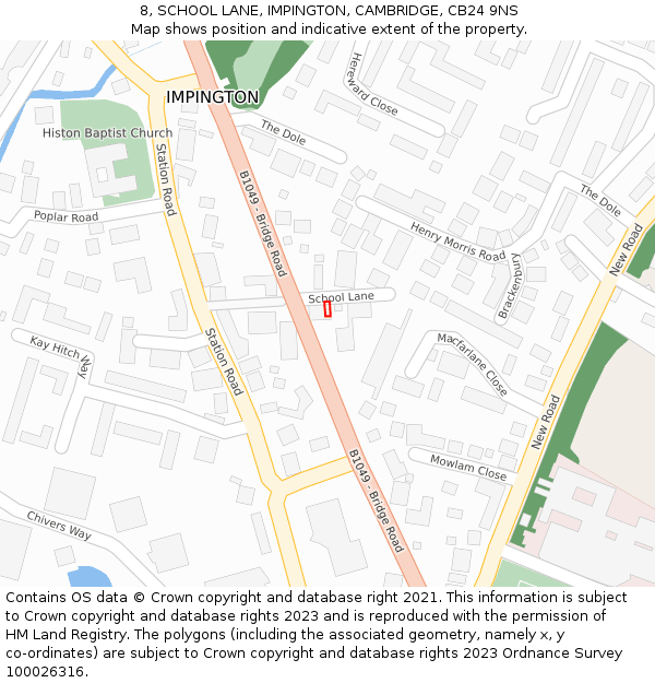 8, SCHOOL LANE, IMPINGTON, CAMBRIDGE, CB24 9NS: Location map and indicative extent of plot