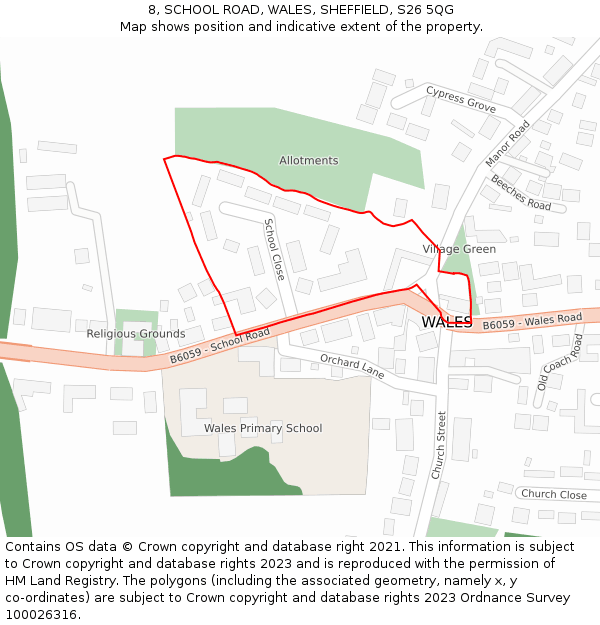 8, SCHOOL ROAD, WALES, SHEFFIELD, S26 5QG: Location map and indicative extent of plot