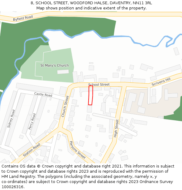 8, SCHOOL STREET, WOODFORD HALSE, DAVENTRY, NN11 3RL: Location map and indicative extent of plot