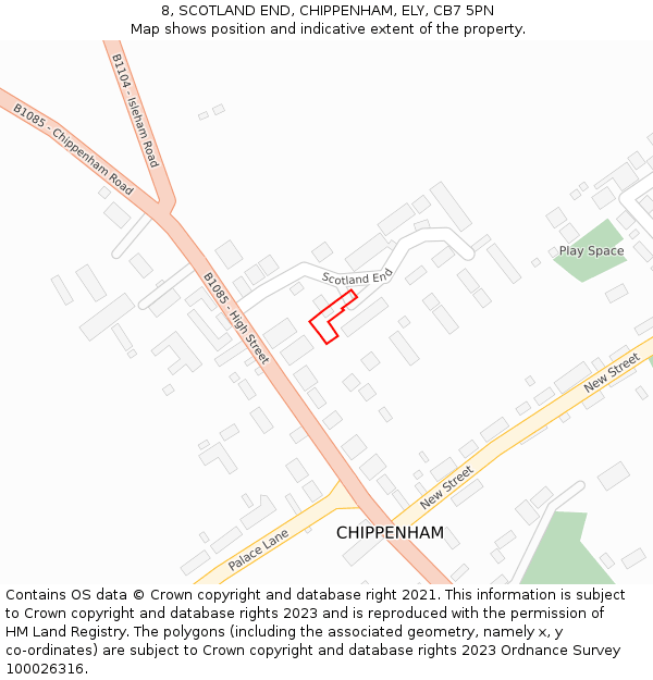 8, SCOTLAND END, CHIPPENHAM, ELY, CB7 5PN: Location map and indicative extent of plot