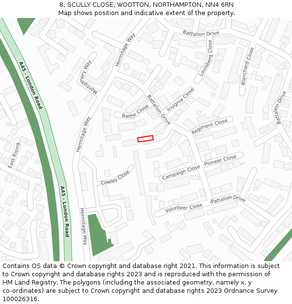 8, SCULLY CLOSE, WOOTTON, NORTHAMPTON, NN4 6RN: Location map and indicative extent of plot