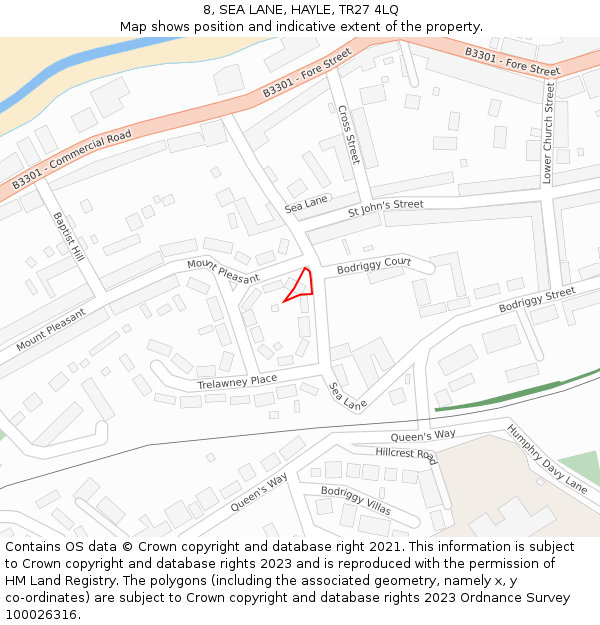 8, SEA LANE, HAYLE, TR27 4LQ: Location map and indicative extent of plot
