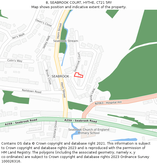8, SEABROOK COURT, HYTHE, CT21 5RY: Location map and indicative extent of plot