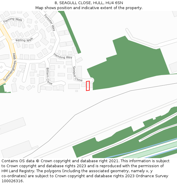 8, SEAGULL CLOSE, HULL, HU4 6SN: Location map and indicative extent of plot