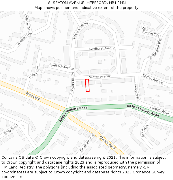 8, SEATON AVENUE, HEREFORD, HR1 1NN: Location map and indicative extent of plot