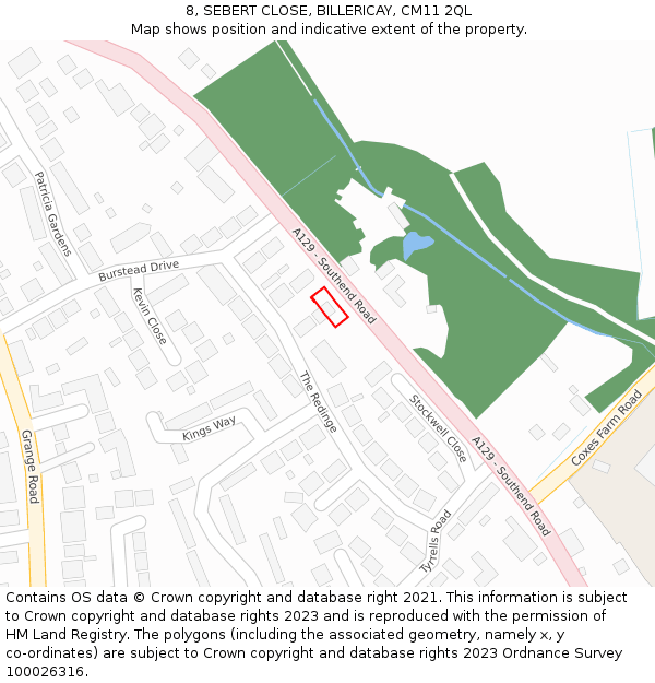 8, SEBERT CLOSE, BILLERICAY, CM11 2QL: Location map and indicative extent of plot