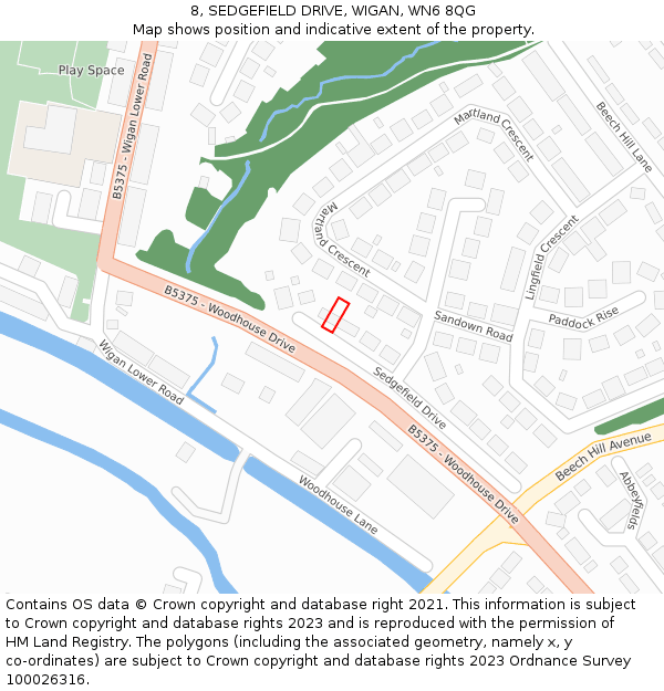 8, SEDGEFIELD DRIVE, WIGAN, WN6 8QG: Location map and indicative extent of plot
