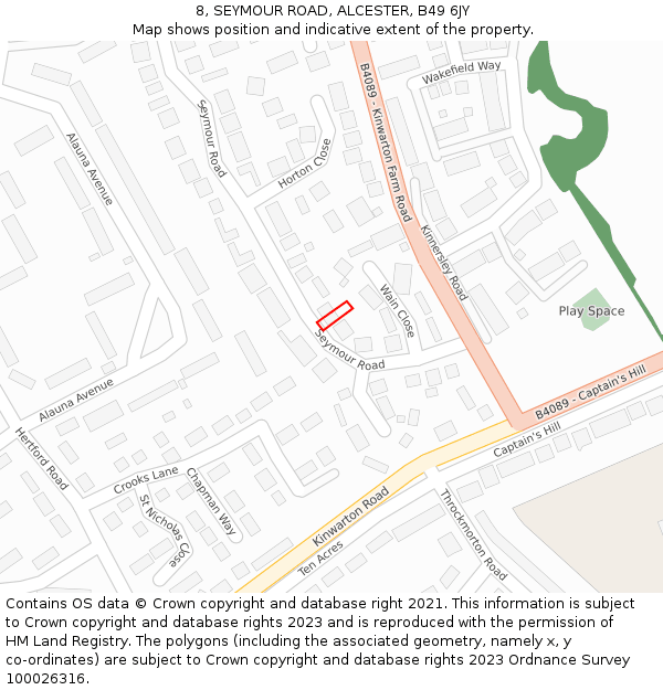 8, SEYMOUR ROAD, ALCESTER, B49 6JY: Location map and indicative extent of plot