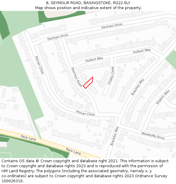 8, SEYMOUR ROAD, BASINGSTOKE, RG22 6LY: Location map and indicative extent of plot