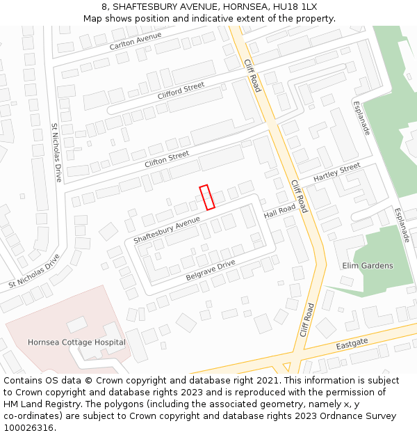 8, SHAFTESBURY AVENUE, HORNSEA, HU18 1LX: Location map and indicative extent of plot