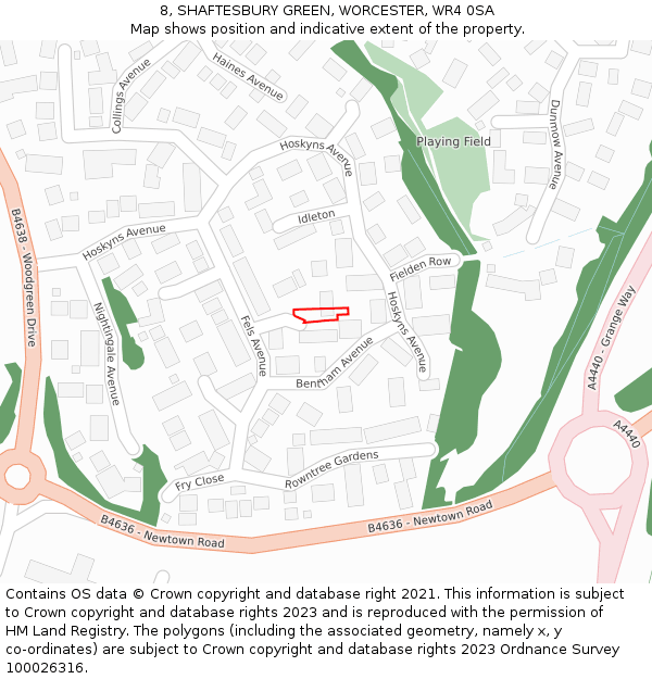8, SHAFTESBURY GREEN, WORCESTER, WR4 0SA: Location map and indicative extent of plot