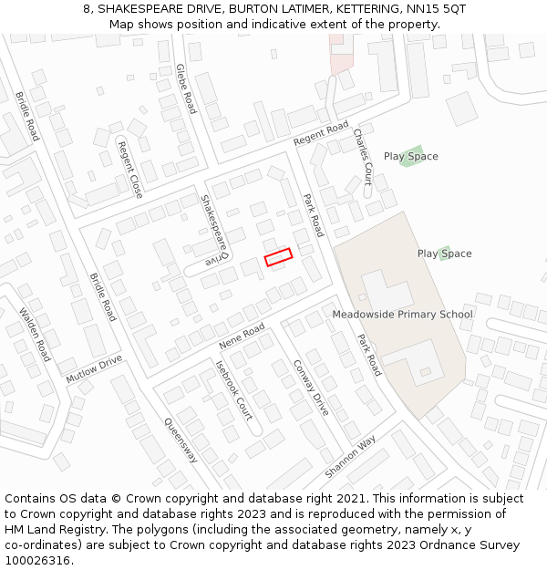 8, SHAKESPEARE DRIVE, BURTON LATIMER, KETTERING, NN15 5QT: Location map and indicative extent of plot