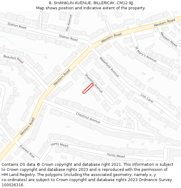 8, SHANKLIN AVENUE, BILLERICAY, CM12 9JJ: Location map and indicative extent of plot