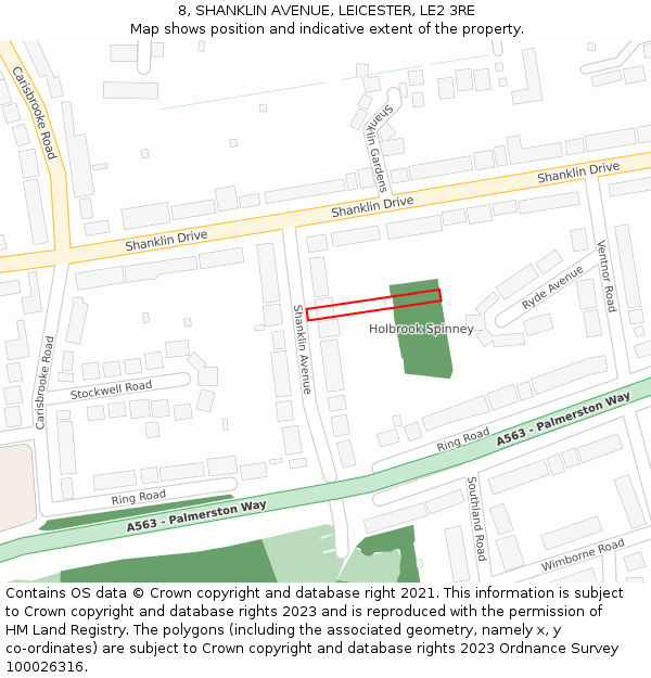 8, SHANKLIN AVENUE, LEICESTER, LE2 3RE: Location map and indicative extent of plot