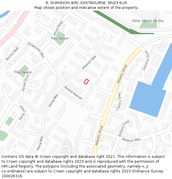 8, SHANNON WAY, EASTBOURNE, BN23 6UA: Location map and indicative extent of plot