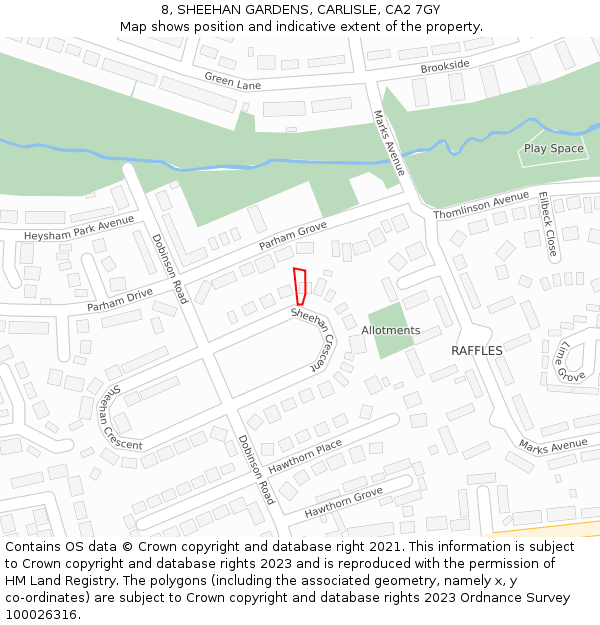 8, SHEEHAN GARDENS, CARLISLE, CA2 7GY: Location map and indicative extent of plot