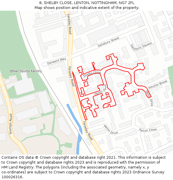 8, SHELBY CLOSE, LENTON, NOTTINGHAM, NG7 2FL: Location map and indicative extent of plot