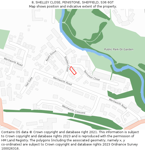 8, SHELLEY CLOSE, PENISTONE, SHEFFIELD, S36 6GT: Location map and indicative extent of plot