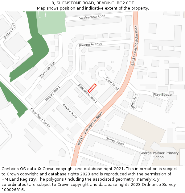 8, SHENSTONE ROAD, READING, RG2 0DT: Location map and indicative extent of plot