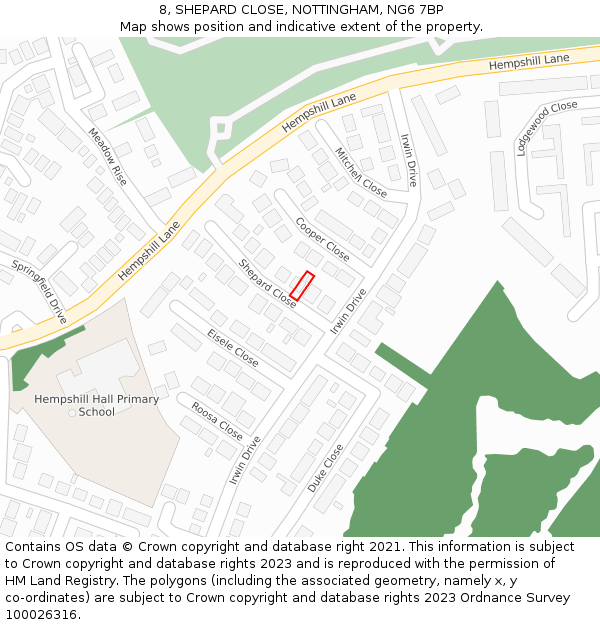 8, SHEPARD CLOSE, NOTTINGHAM, NG6 7BP: Location map and indicative extent of plot