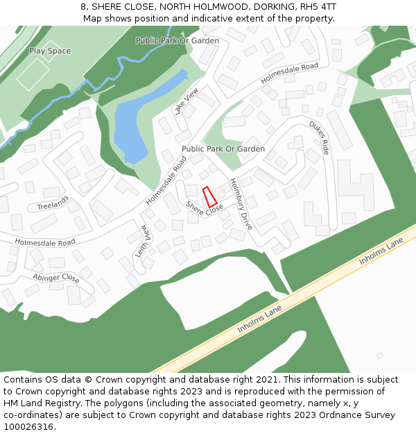 8, SHERE CLOSE, NORTH HOLMWOOD, DORKING, RH5 4TT: Location map and indicative extent of plot