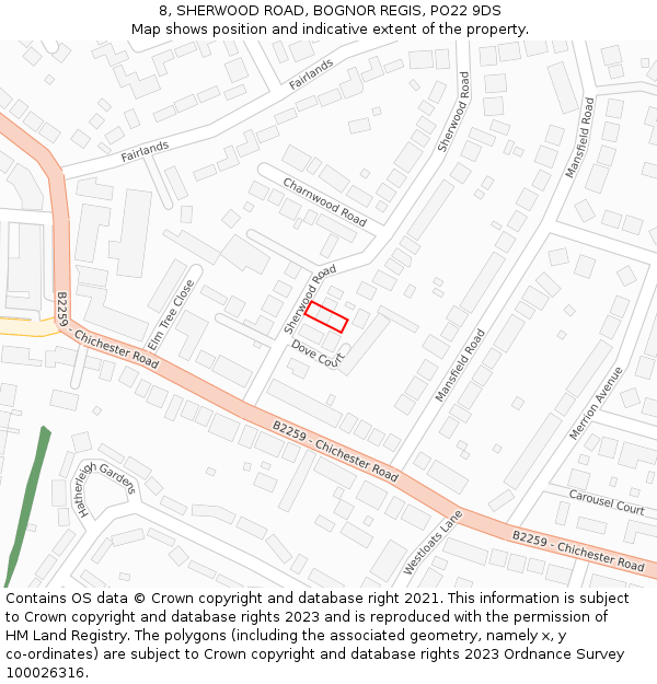 8, SHERWOOD ROAD, BOGNOR REGIS, PO22 9DS: Location map and indicative extent of plot