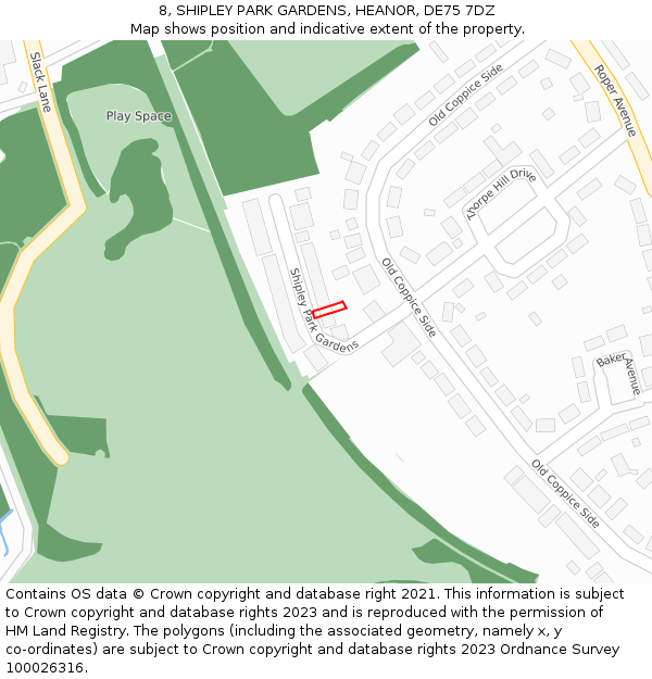 8, SHIPLEY PARK GARDENS, HEANOR, DE75 7DZ: Location map and indicative extent of plot