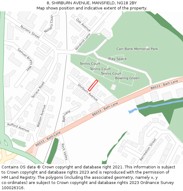 8, SHIRBURN AVENUE, MANSFIELD, NG18 2BY: Location map and indicative extent of plot