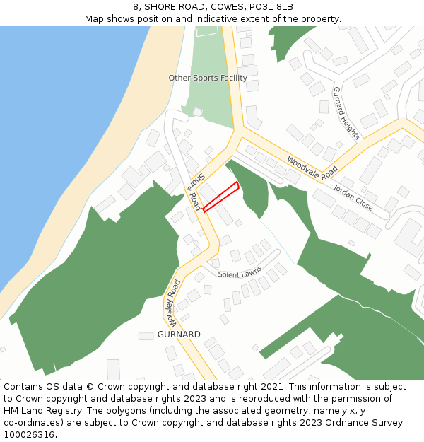8, SHORE ROAD, COWES, PO31 8LB: Location map and indicative extent of plot