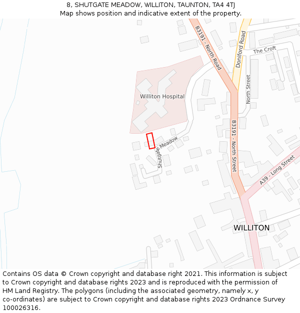 8, SHUTGATE MEADOW, WILLITON, TAUNTON, TA4 4TJ: Location map and indicative extent of plot