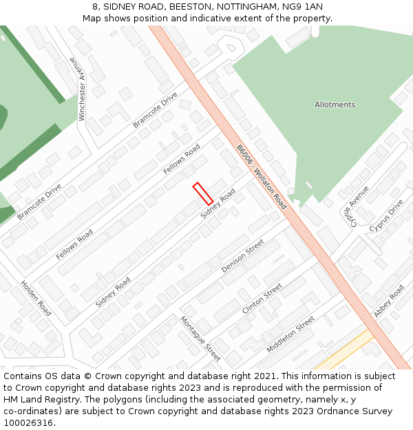 8, SIDNEY ROAD, BEESTON, NOTTINGHAM, NG9 1AN: Location map and indicative extent of plot