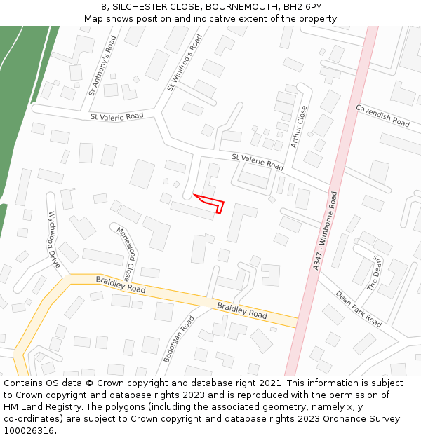 8, SILCHESTER CLOSE, BOURNEMOUTH, BH2 6PY: Location map and indicative extent of plot