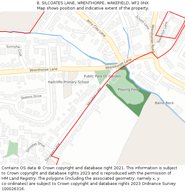 8, SILCOATES LANE, WRENTHORPE, WAKEFIELD, WF2 0NX: Location map and indicative extent of plot
