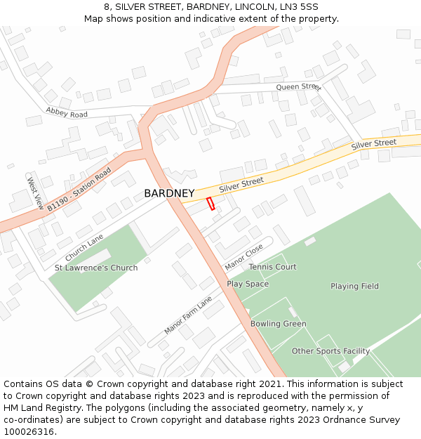 8, SILVER STREET, BARDNEY, LINCOLN, LN3 5SS: Location map and indicative extent of plot