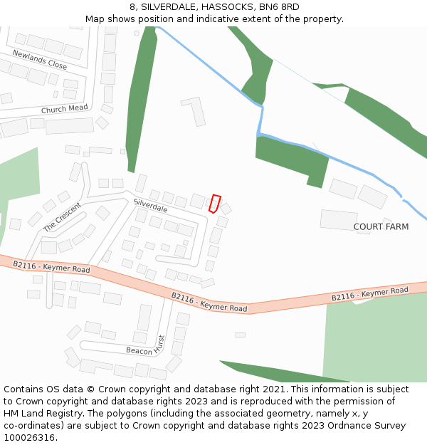 8, SILVERDALE, HASSOCKS, BN6 8RD: Location map and indicative extent of plot