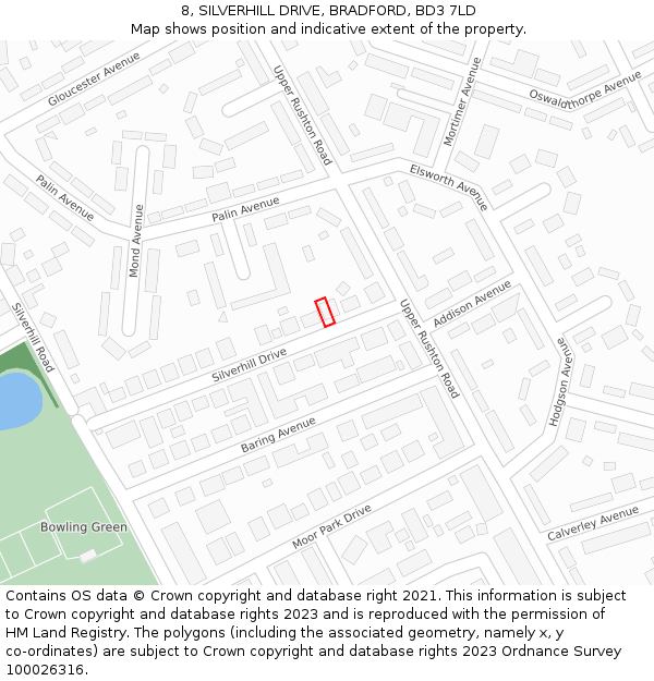 8, SILVERHILL DRIVE, BRADFORD, BD3 7LD: Location map and indicative extent of plot