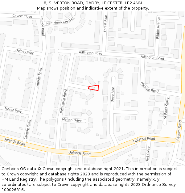 8, SILVERTON ROAD, OADBY, LEICESTER, LE2 4NN: Location map and indicative extent of plot