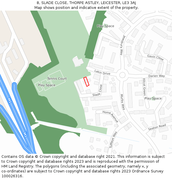8, SLADE CLOSE, THORPE ASTLEY, LEICESTER, LE3 3AJ: Location map and indicative extent of plot
