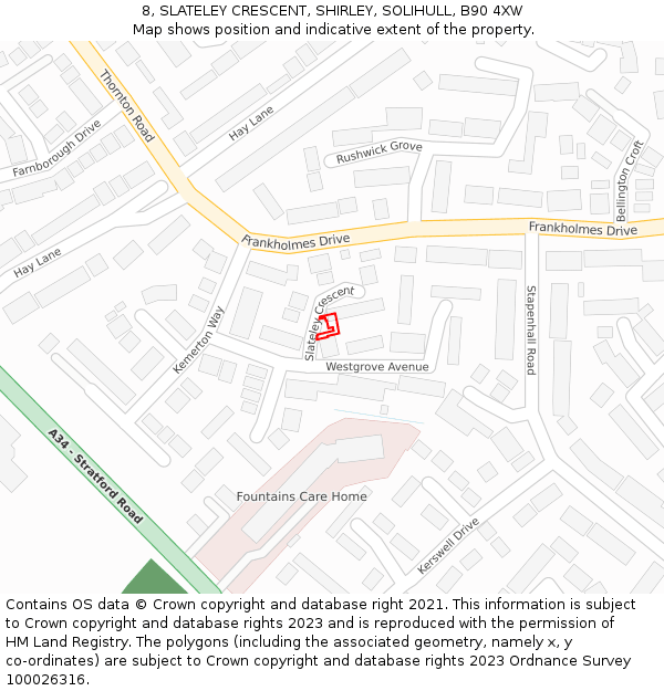 8, SLATELEY CRESCENT, SHIRLEY, SOLIHULL, B90 4XW: Location map and indicative extent of plot