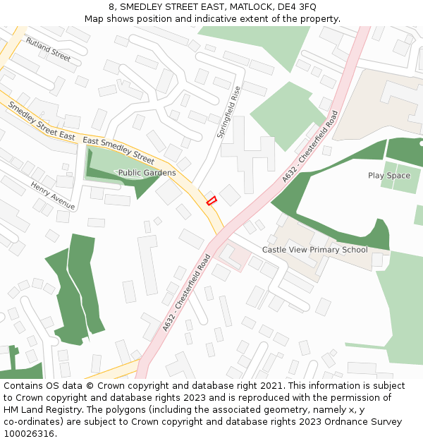 8, SMEDLEY STREET EAST, MATLOCK, DE4 3FQ: Location map and indicative extent of plot
