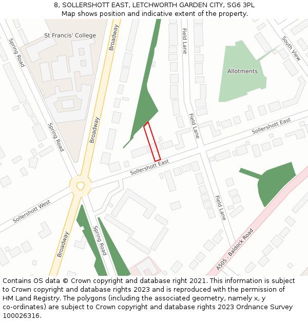 8, SOLLERSHOTT EAST, LETCHWORTH GARDEN CITY, SG6 3PL: Location map and indicative extent of plot