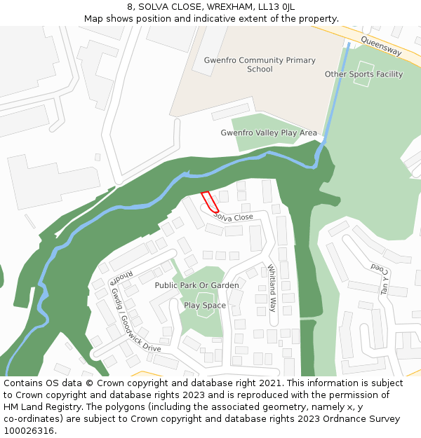 8, SOLVA CLOSE, WREXHAM, LL13 0JL: Location map and indicative extent of plot