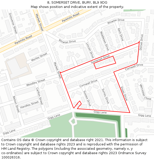 8, SOMERSET DRIVE, BURY, BL9 9DG: Location map and indicative extent of plot