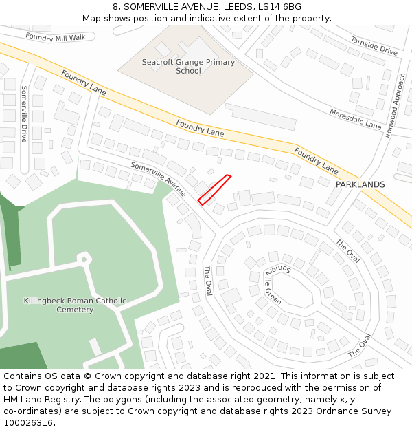 8, SOMERVILLE AVENUE, LEEDS, LS14 6BG: Location map and indicative extent of plot