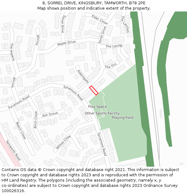 8, SORREL DRIVE, KINGSBURY, TAMWORTH, B78 2PE: Location map and indicative extent of plot