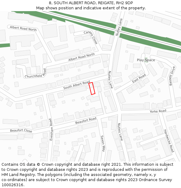8, SOUTH ALBERT ROAD, REIGATE, RH2 9DP: Location map and indicative extent of plot
